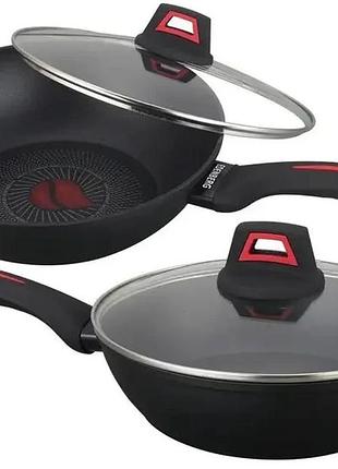 Антипригарная глубокая сковорода с крышкой wok benson 26см bn-835