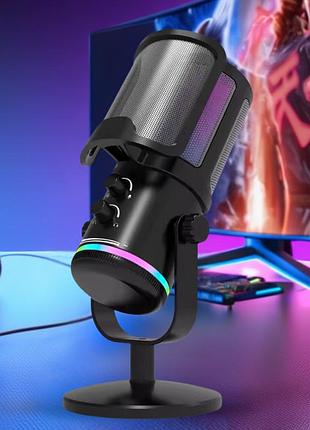Микрофон игровой для стриминга для пк и ноутбука m16 с usb ,шумоподавлением, rgb-подсветкой, кардиоидной диаграммой настольный