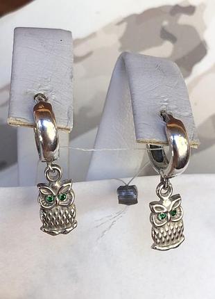 Срібні сережки 925 проби совенята, сережки сова