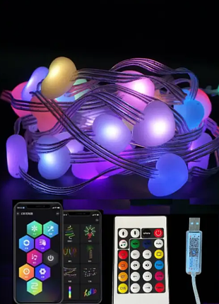 Гірлянда розумна світлодіодна dream collor 33led 5метрів великі серце multirgb usb управління від смартфона