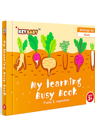 Детская развивающая книга busy book монтессори,тактильная книга с липучками keybaby для детей,бизибук, fruits