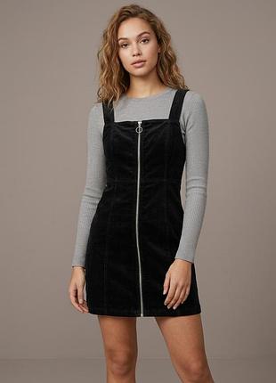 Брендовый чёрный вельветовый сарафан "denim co" на молнии. размер uk10/eur38.