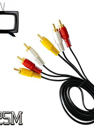 Кабель мультимедийный 3rca to 3rca 1.25м кабель тюльпан-тюльпан для приставки/тв, av кабель тюльпан