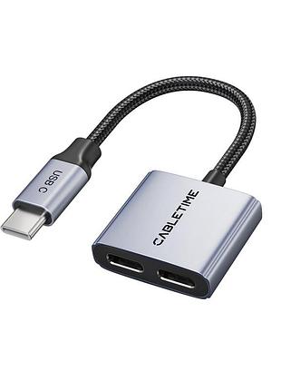 Аудио адаптер cabletime usb type-c (m) - type-c audio (f) / type-c (f) pd60w (cpa2g)