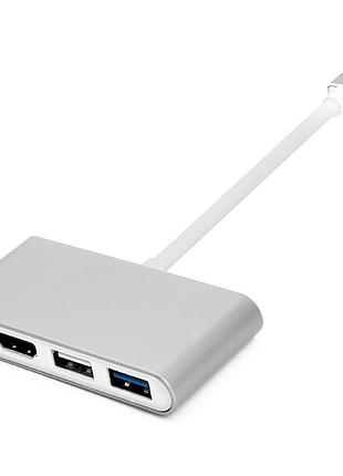 Перехідник powerplant type-c (m) - 4*usb 2.0/3.0, hdmi, type-c (f)