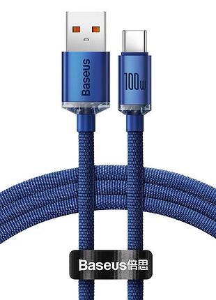 Кабель baseus crystal shine usb 2.0 to type-c 100w 1.2m синий (cajy000403)