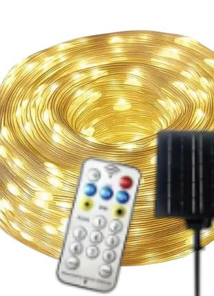 Вулична гірлянда великі краплі роси 20м. 200led теплий колір на сонячній батареї з пультом дистанційного