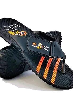 Мужские шлёпанцы тапочки adidas сланцы вьетнамки адидас чёрные с оранжевым (размеры: 40,41)