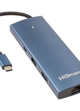 Usb-хаб hismart hdmi + 2хusb 3.0 + pd 100w + usb 2.0 + sd/tf 3.0 + lan rj45