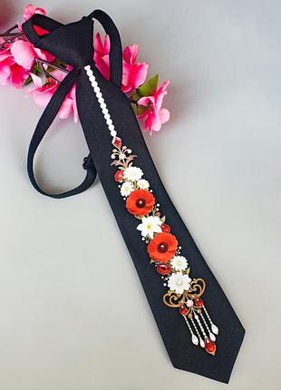 🌸 стильный детский галстук с цветами и жемчужинами