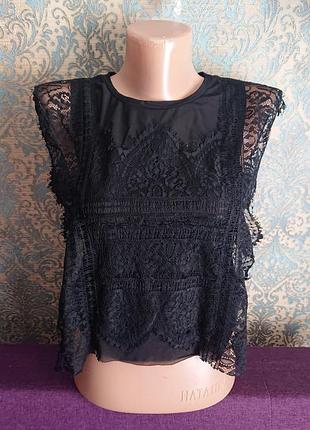 Красивая блуза топ кружево zara р. s блузка