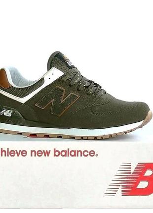 Термо кроссовки new balance 574 хаки замшевые мужские зелёные еврозима (размеры: 44,45,46) - 63-4