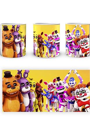 Кухоль five nights at freddys п'ять ночей з фредді аніматроніки жовтий фон fn.02.393