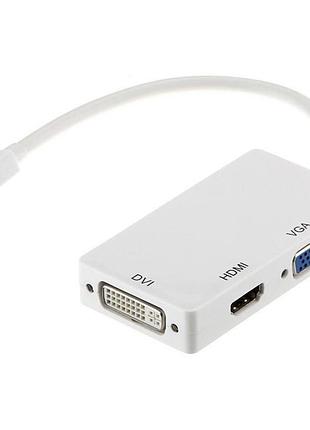 Перехідник powerplant mini displayport (thunderbolt) - hdmi, dvi, vga (3 в 1)