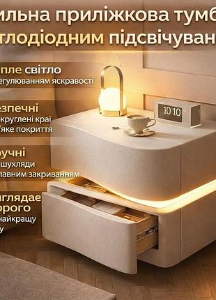 Прикрованная тумба из экокожи с led-подсветкой и двумя выдвижными ящиками (света)