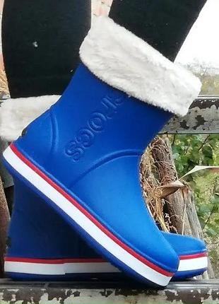 Жіночі гумові напівчоботи crocs сині чоботи крокси теплі зимові (розміри: 36,37,38,39,40,41) - 16