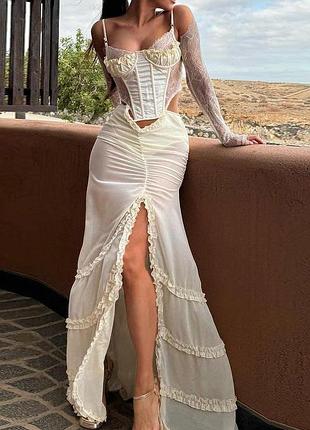 Розпродаж комплект prettylittlething костюм довга спідниця + топ  + рукавчики