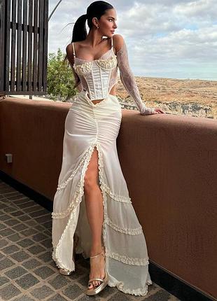 Распродажа комплект prettylittlething костюм длинная юбка + топ + рукавчики