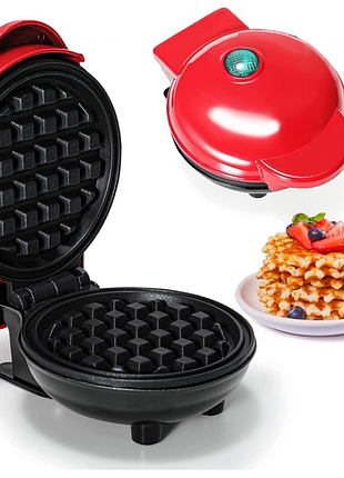 Электрическая мини вафельница waffle maker с антипригарным покрытием красная