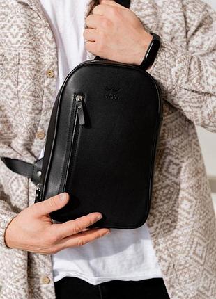 Мужская кожаная сумка chest bag черная