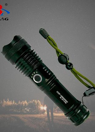 Светодиодный ручной фонарь x-balog bl-x71 p90 26650+usb мощный тактический фонарик led аккумуляторный