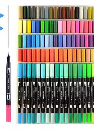 Набір акварельних маркерів brush для скетчингу та малювання 72 кольори, акварельні двосторонні маркери brush