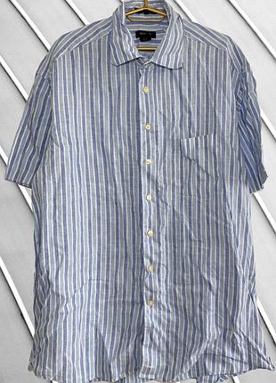 Мужская голубая льняная рубашка gant xl 2xl 54 56 гант рубашка в полоску с коротким рукавом 100% лен натуральная рубашка 56