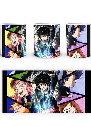 Кружка geekland моя геройська академія my hero academia деку, хатсуме та шинсо колаж mha 02.529