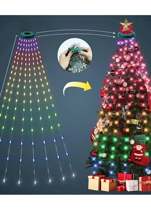 Гирлянда конский хвост от usb, 2м, 10 нитей, 200led + пульт / смарт гирлянда / умная гирлянда на елку
