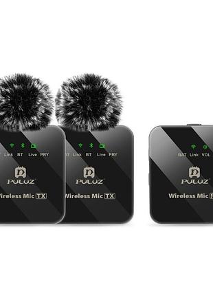 Беспроводной петличный микрофон puluz 2tx + 1 rx (черный)