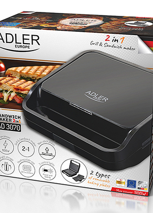 Сендвічниця 2 в 1 adler ad 3070 black 2