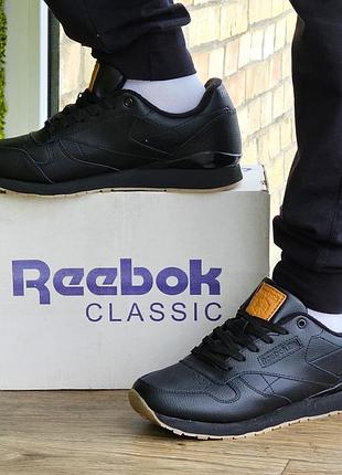 Мужские термо кроссовки reebok classic чёрные зимние рибок кожаные (размеры: 45) - 76-2