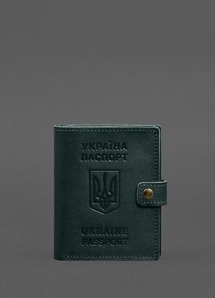 Кожаная обложка-портмоне на паспорт с гербом украины 25.1 зеленая