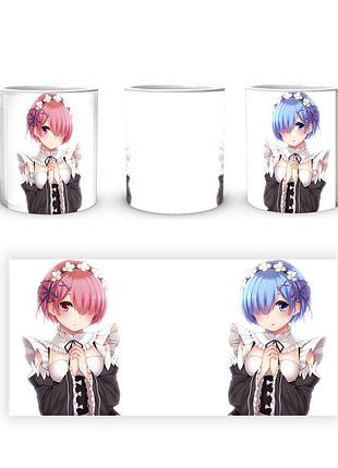 Кружка geekland re:zero. жизнь с нуля в альтернативном мире рам и рем сложили руки rz.02.357