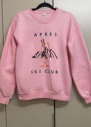 Новий рожевий теплий світшот «après ski club» на флісі (розмір s)