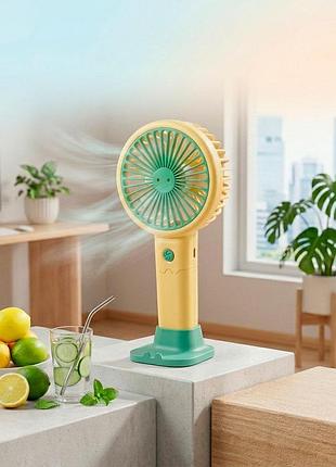 Аккумуляторный вентилятор с подставкой для телефона light and handy fan жёлто-салатовый, маленький вентилятор на стол