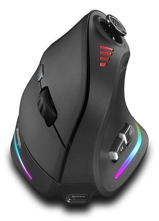 Вертикальная игровая мышь беспроводная zelotes f-18 аккумулятор, джойстик и rgb подсветка 2,4g+bluetooth