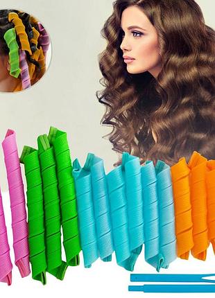 Мягкие бигуди для волос "hair wavz" разноцветные, спиральные бигуди для завивки 16 шт./уп. (м`які бігуді)