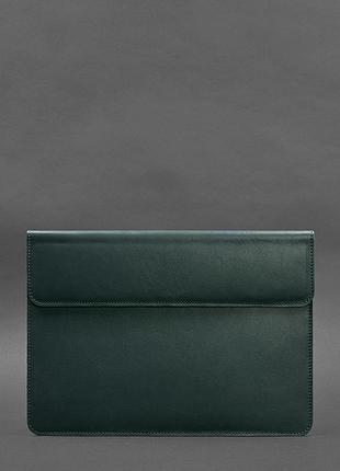 Шкіряний чохол-конверт на магнітах для macbook 14 зелений