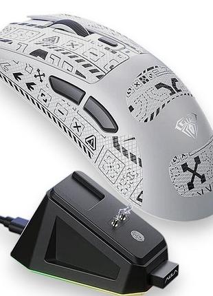 Мышь беспроводная игровая aula sc380 print, 12000 dpi 2,4g+bluetooth white