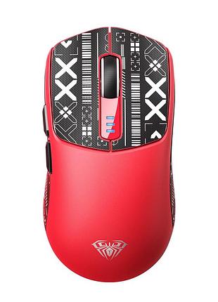 Мышь беспроводная игровая aula sc580 print paw3325 print, 12000 dpi 2,4g+bluetooth red