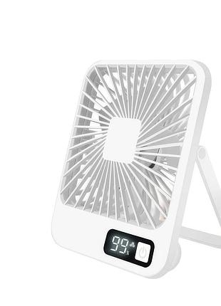 Аккумуляторный настольный мини вентилятор desktop stand fan белый, с подставкой и дисплеем, беспроводной