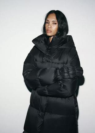 Довгий пуховик zara пух/перо розмір s, l