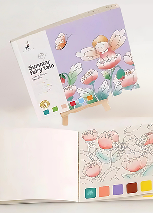 Альбом для раскрашивания с акварельными красками раскраска "summer fairy tale" для творчества и живописи
