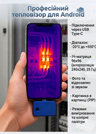 Тепловізор для android смартфона, відео зі звуком, картинка в картинці, інфрачервона тепловізійна камера, usb type-c