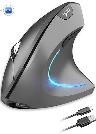 Hxsj вертикальная мышь беспроводная, безшумная hysj т22 с аккумулятором и rgb подсветкой 2,4g+bluetooth grey