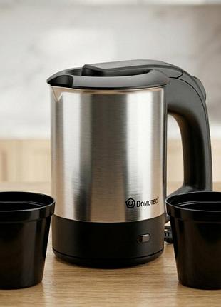 Електрочайник domotec ms-7887 0,5 л 1500 вт міні чайник із неіржавкої сталі + 2 чашки