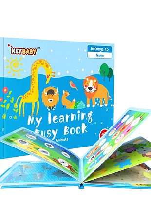 Дитяча розвиваюча книга busy book монтессори, тактильная книга с липучками keybaby для детей, бизибук, animals