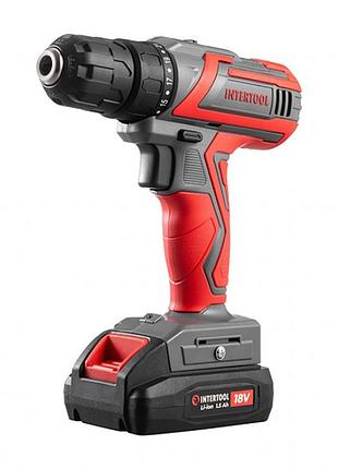 Дриль шурупокрут акумуляторний 18 в, 30 nm, 0-350/0-1300 об./хв, 1.5 а·год intertool dt-0315