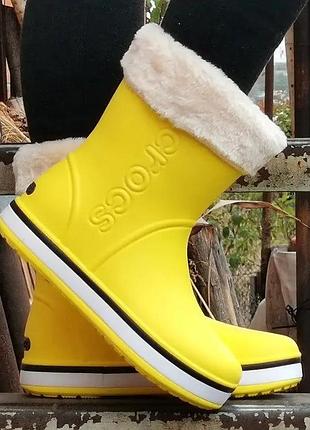 Жіночі гумові напівчоботи crocs жовті чоботи крокси теплі зимові (розміри: 36,37) — 8